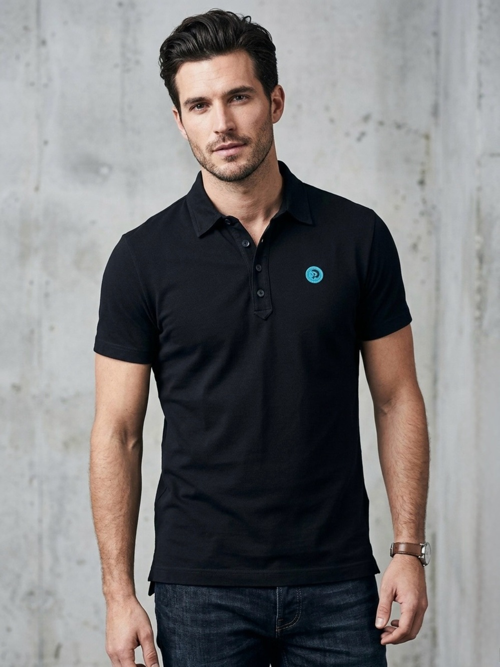 DIESEL Only The Brave Men’s Polo Shirt Size M Black 100% Cotton Mohawk Patch